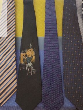 Vintage Black Novelty Painter Necktie Lot Fumagalli, Boss, Peachick..